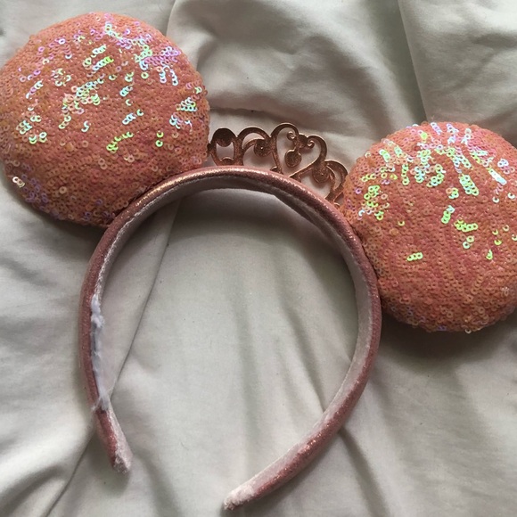 Minnie Headband Pink Sequin Tiara Princess Crown Ears - Picture 2 of 2